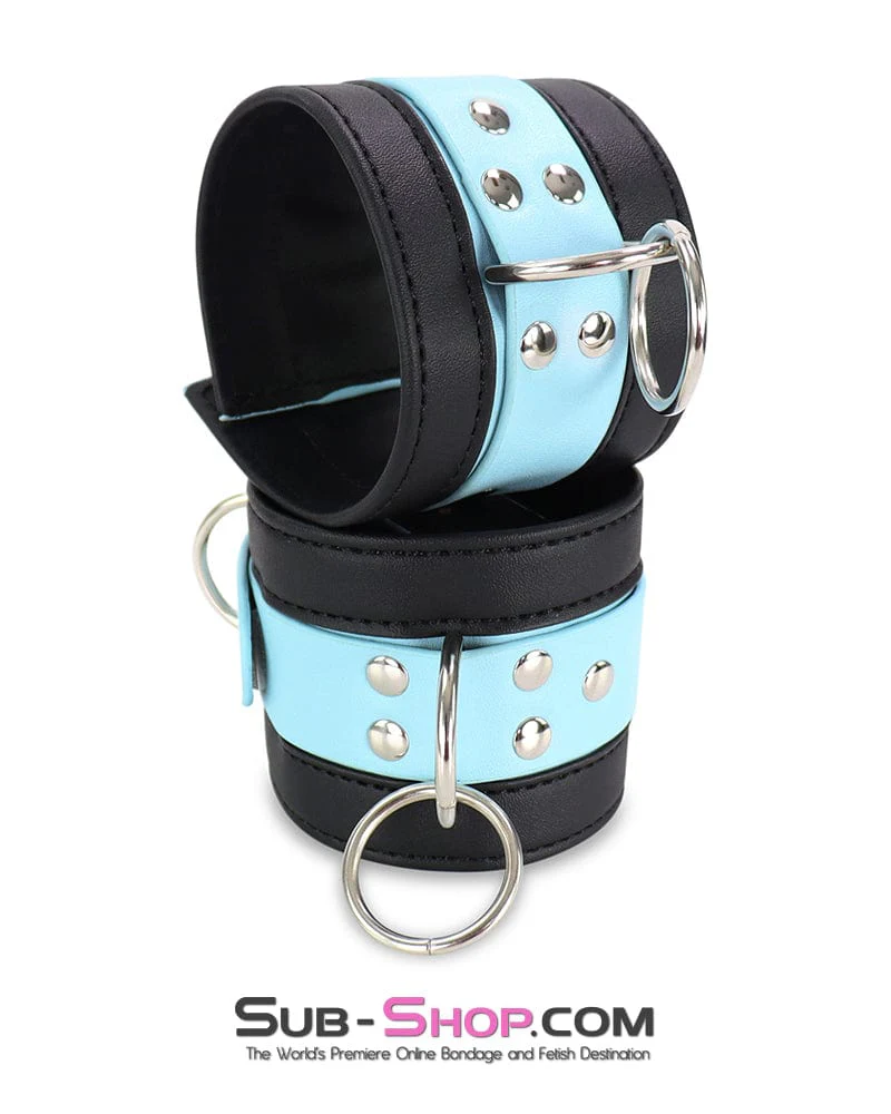 4789DL      Diamond Blue Strap Black Wrist Bondage Cuffs - Image 3