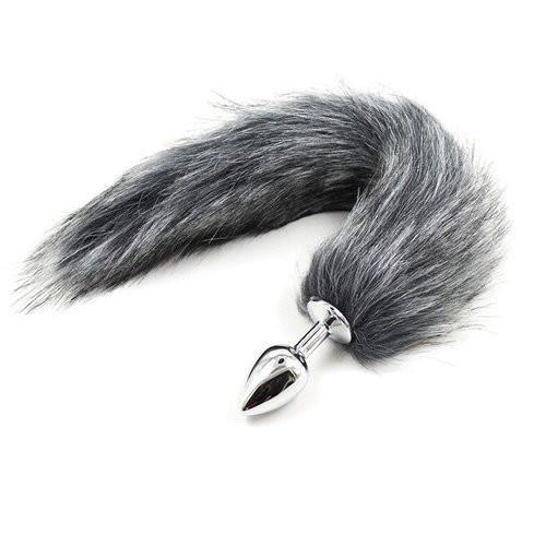 9342M Dog and Pony Show Small Chrome Butt Plug with Silver and Black Tail - LAST CHANCE - Final Closeout!