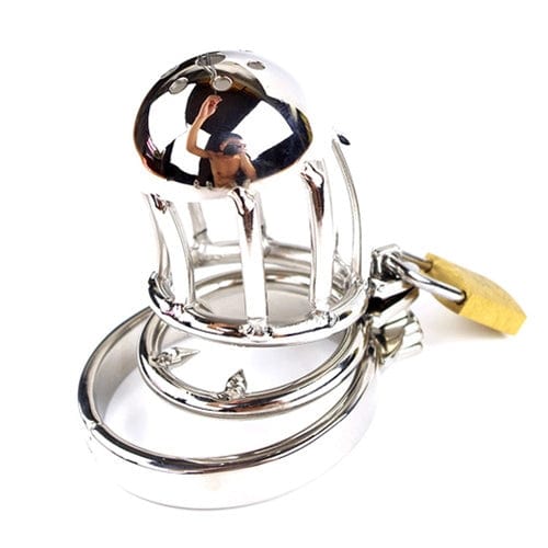 9067M      Dragon’s Teeth Chastity Cock Cage with Removeable CBT Ring – Medium Base Ring - Image 4