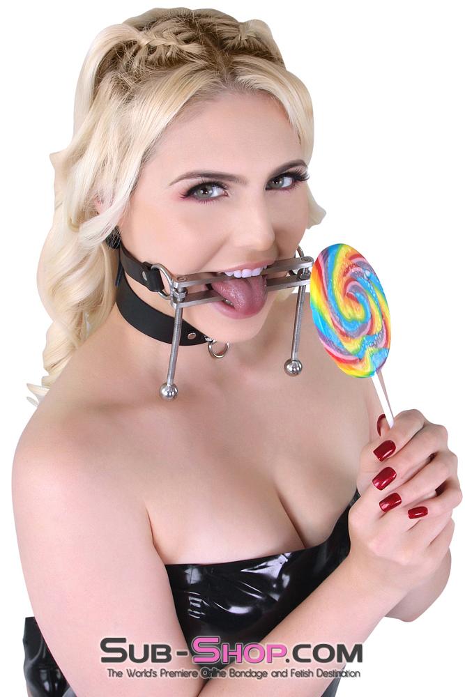 1323M-SIS      Dungeon Mistress Sissy Boi Bondage Tongue Flail Stainless Steel Locking Open Mouth Tongue Trap Gag - Image 10