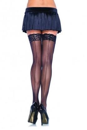 2247L Elegantly Enslaved Sheer Black Stockings with Back Seam Lace Top - LAST CHANCE - Final Closeout!