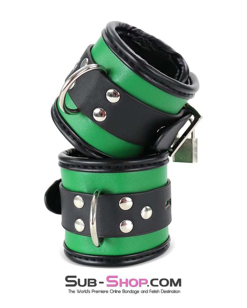 9999DL Emerald Green Bondage Collar, Wrist Cuffs and Blindfold Set - Image 5