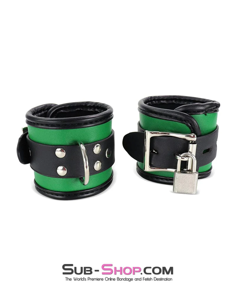 9999DL Emerald Green Bondage Collar, Wrist Cuffs and Blindfold Set - Image 9