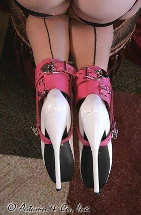 6793A-SIS      Enforced Sissy Femininity Hot Pink Locking Bondage Shoe Cuffs - Image 11
