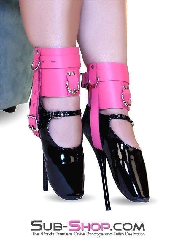 6793A-SIS      Enforced Sissy Femininity Hot Pink Locking Bondage Shoe Cuffs - Image 3