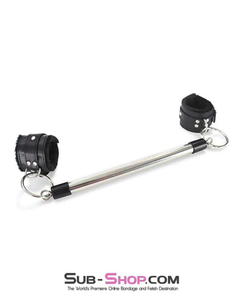 9889DL      Faux Fur Lined Bondage Cuff Spreader Bar Set - Image 2