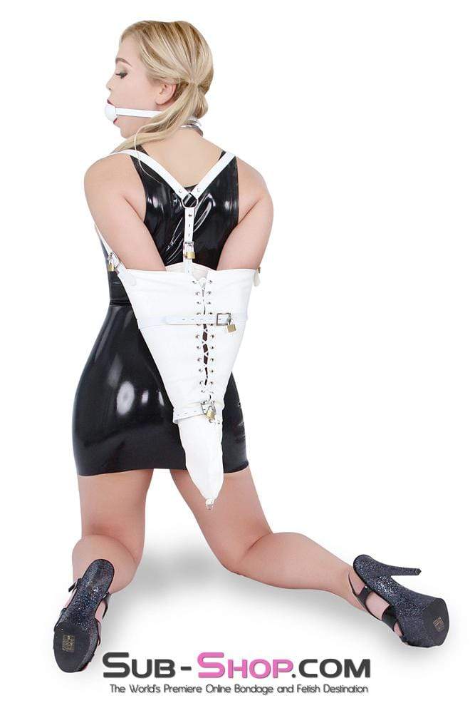 6937M-SIS Feminized Sissy Kit Forced Feminization Fantasy Sissy Bitch Tight White Lacing Armbinder with Locking Straps