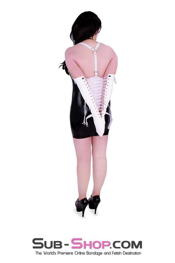 6937M-SIS Feminized Sissy Kit Forced Feminization Fantasy Sissy Bitch Tight White Lacing Armbinder with Locking Straps - Image 27