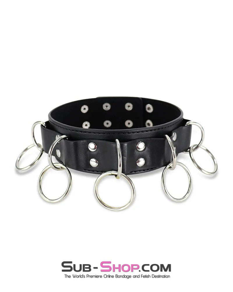 0971DL      Five Ring Dark Fantasy Bondage Slave Collar - Image 4