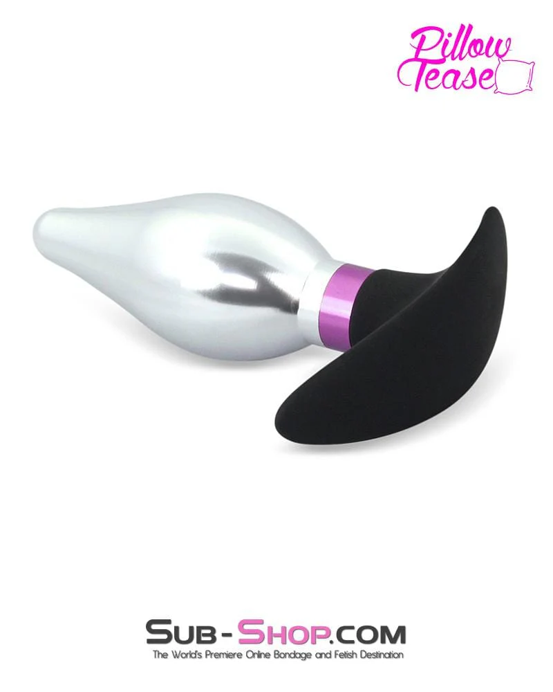 0382E      Flare Purple and Polished Aluminum Butt Plug with Silicone Base - Image 4