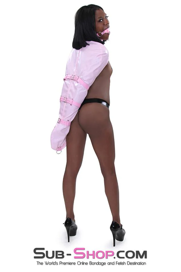 7039MH-SIS Forced Sissy Pink Open Breast Feminization Sissy Bitch Locking Armbinder Top - Image 16