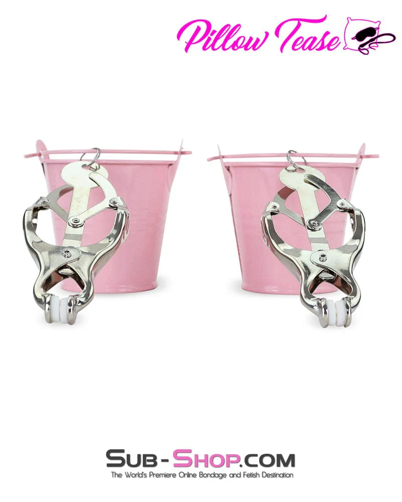 1780M Funishment Clover Nipple Clamps with Pink Weight Buckets