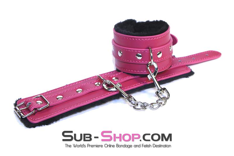 9049DL Fur Lined Sex Bomb Pink Ankle Bondage Cuffs and Chain Set - Image 5