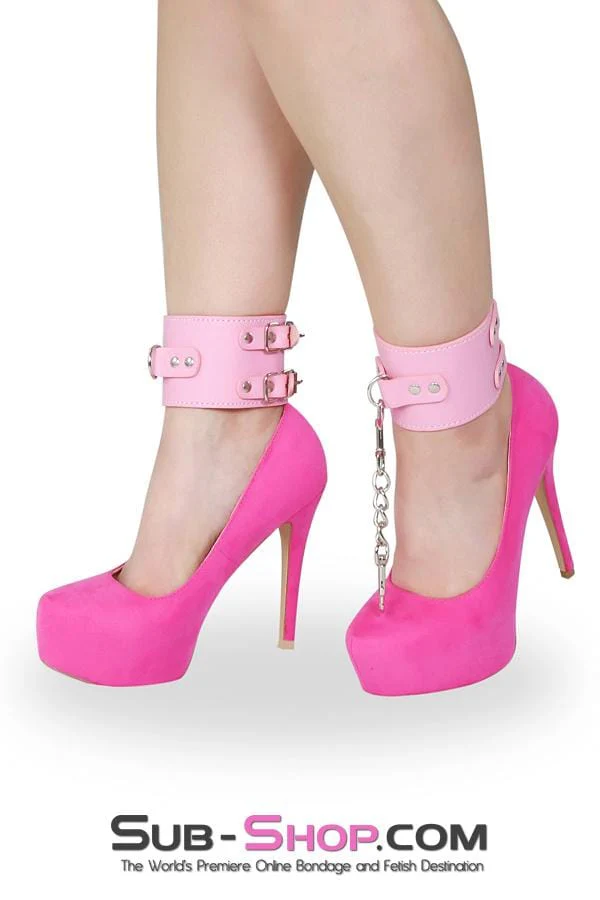 8969DL Glam Girl Double Strap Pink Ankle Cuffs - Image 3