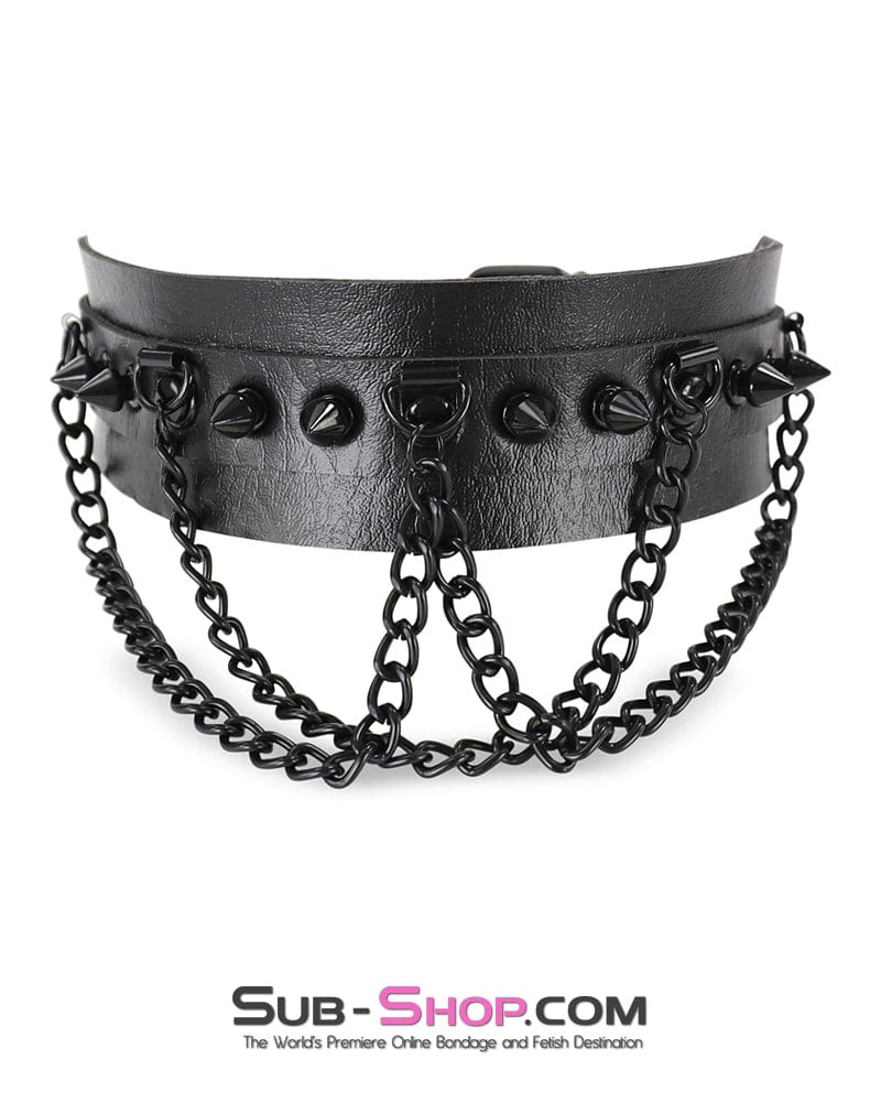 0720M Gothic Spiked Collar with Cascading Black Chains - Image 2