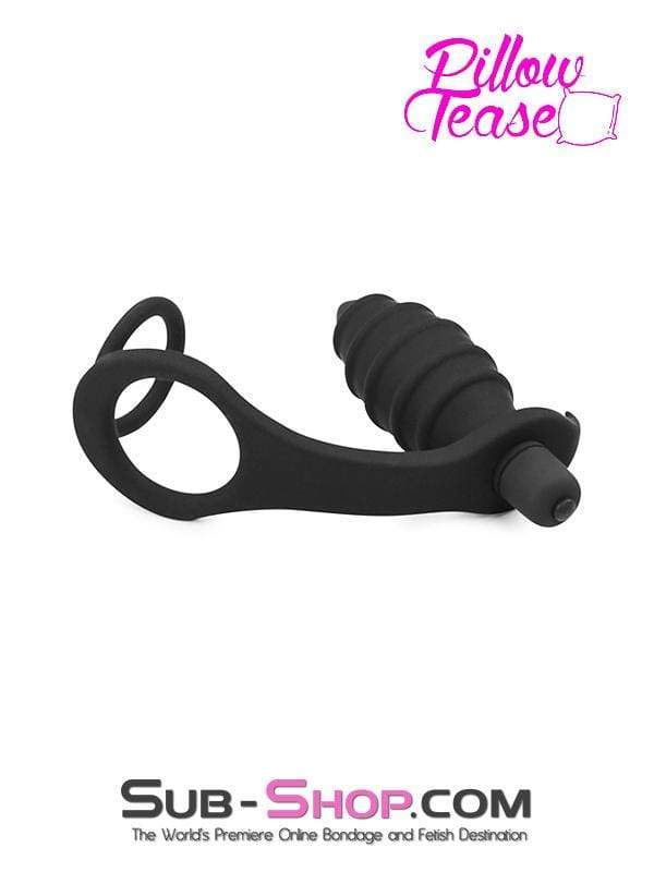2630M-SIS      Grenade Vibrating Sissy Jezebel Butt Plug Silicone Dual Cock & Balls Rings Set - Image 5