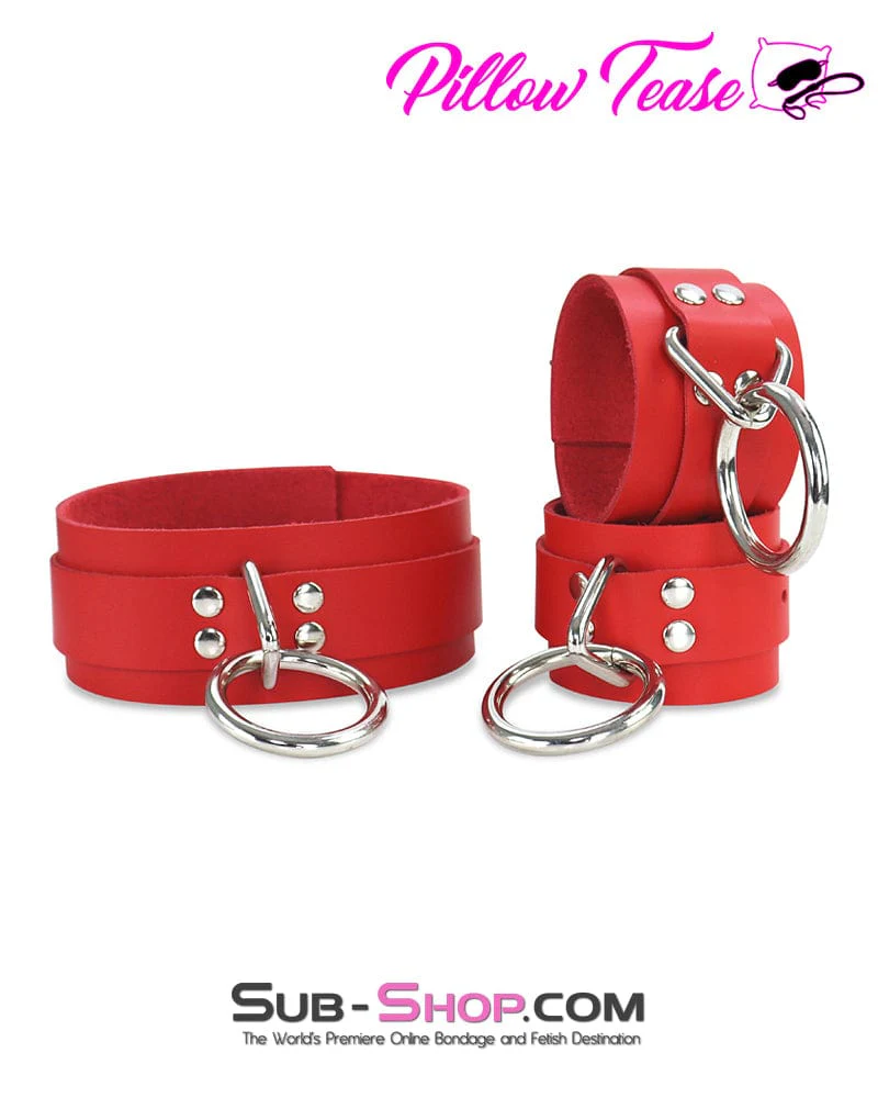 9084A <b>BOGO!</b> Hand Crafted Leather Red Fantasy Bondage Wrist Cuffs - Image 7
