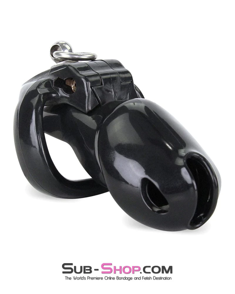 7869M      Hard Up Cock Cage Chastity with Lead Ring – Black with Medium Cock Ring