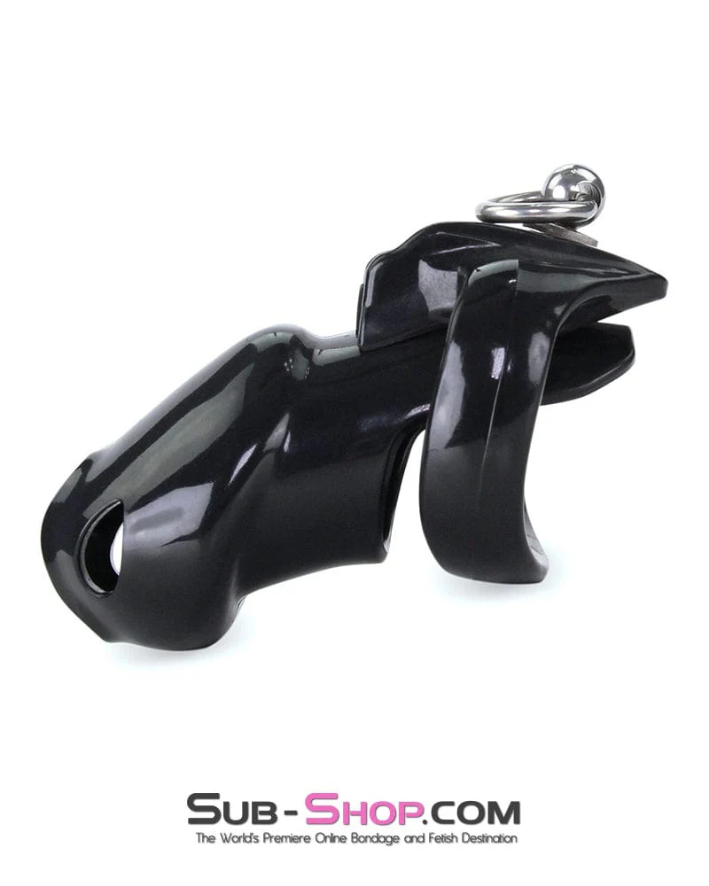 7869M      Hard Up Cock Cage Chastity with Lead Ring – Black with Medium Cock Ring - Image 2