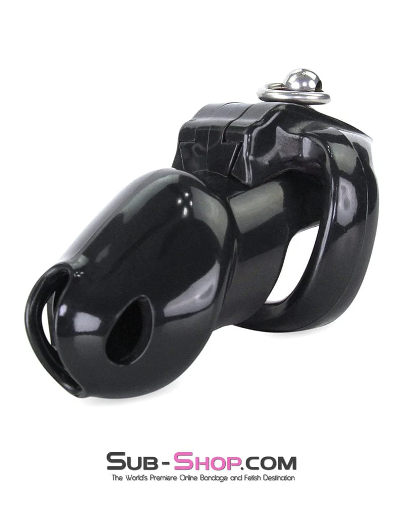 7869M      Hard Up Cock Cage Chastity with Lead Ring – Black with Medium Cock Ring - Image 3