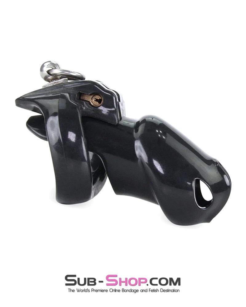 7869M      Hard Up Cock Cage Chastity with Lead Ring – Black with Medium Cock Ring - Image 4