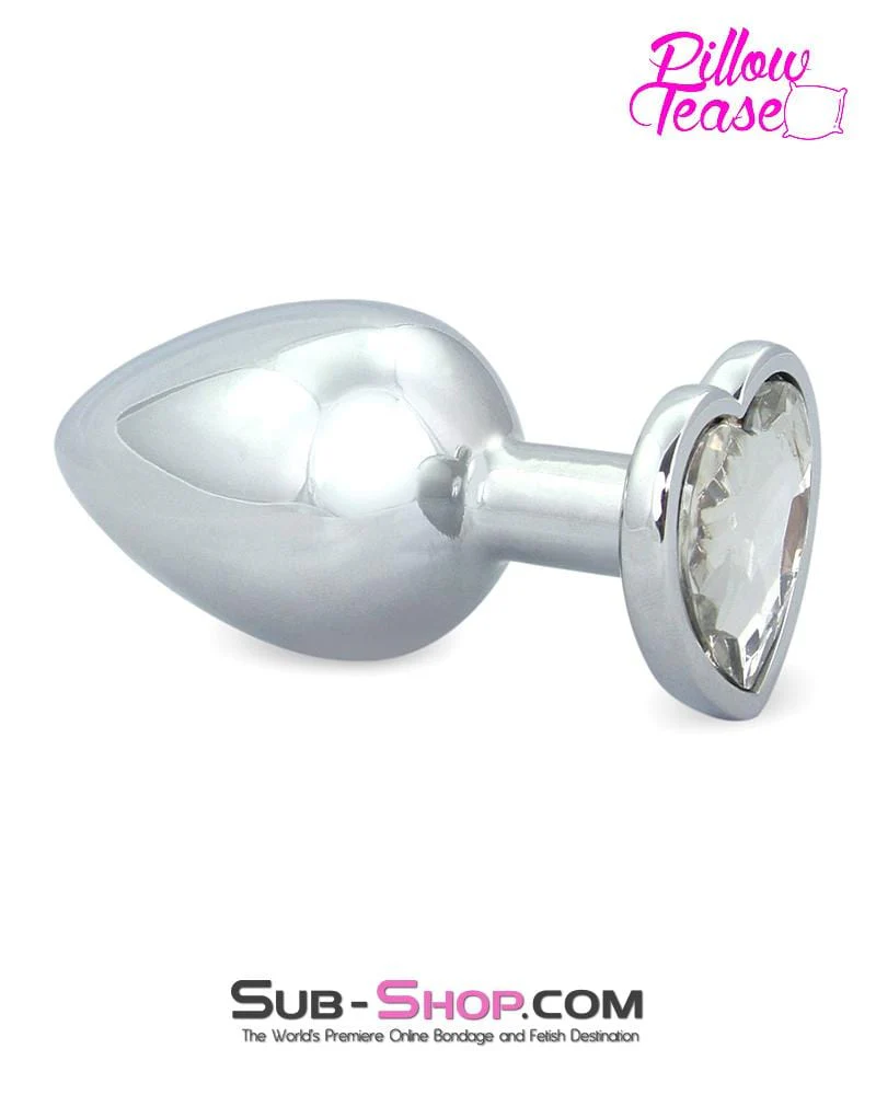 0317E Heart Diamond Gem Chrome Steel Butt Plug, Large - Image 2