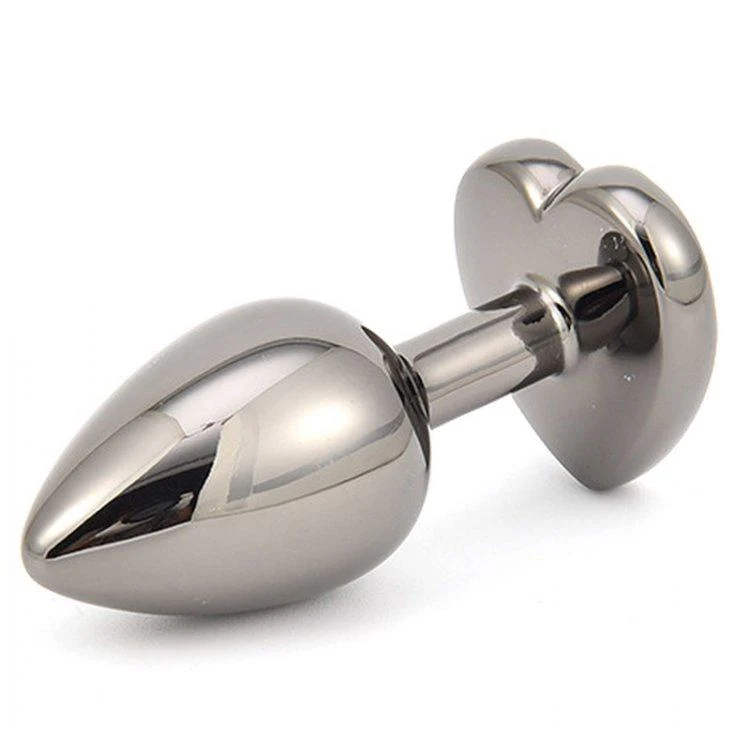 4726M Heart Jeweled Stainless Steel Butt Plug, Large Black Chrome 🔥 FINAL CLEARANCE – Last Chance!