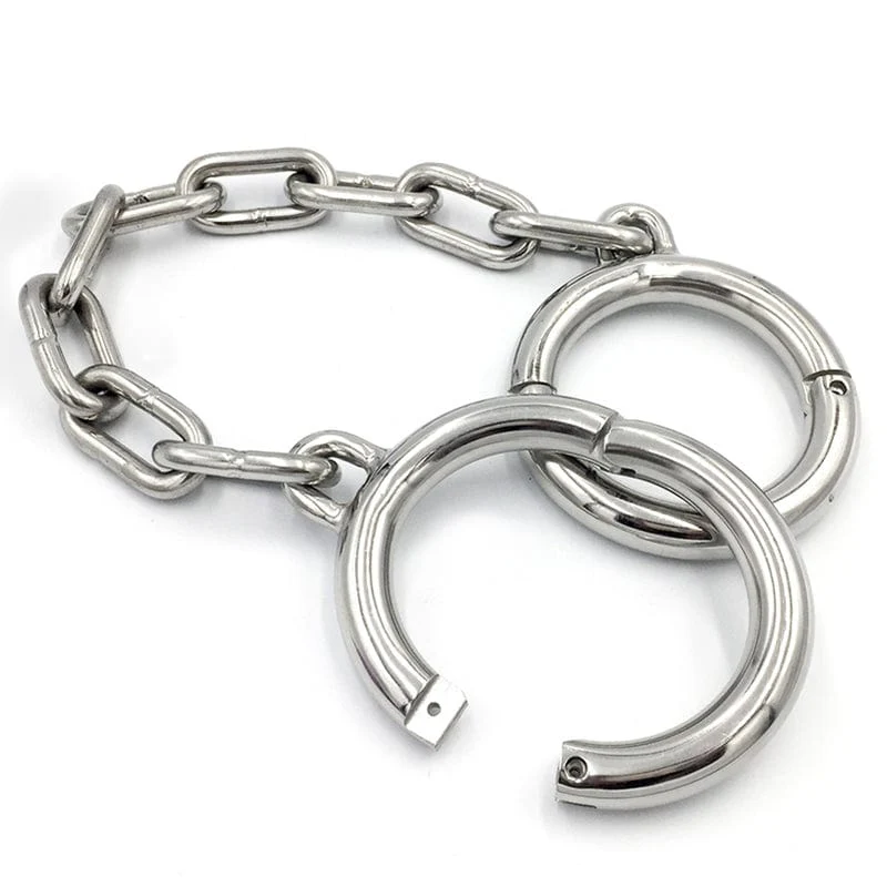 7142M Heavy Bondage Stainless Steel Ankle Manacles, Small / Medium - Image 9