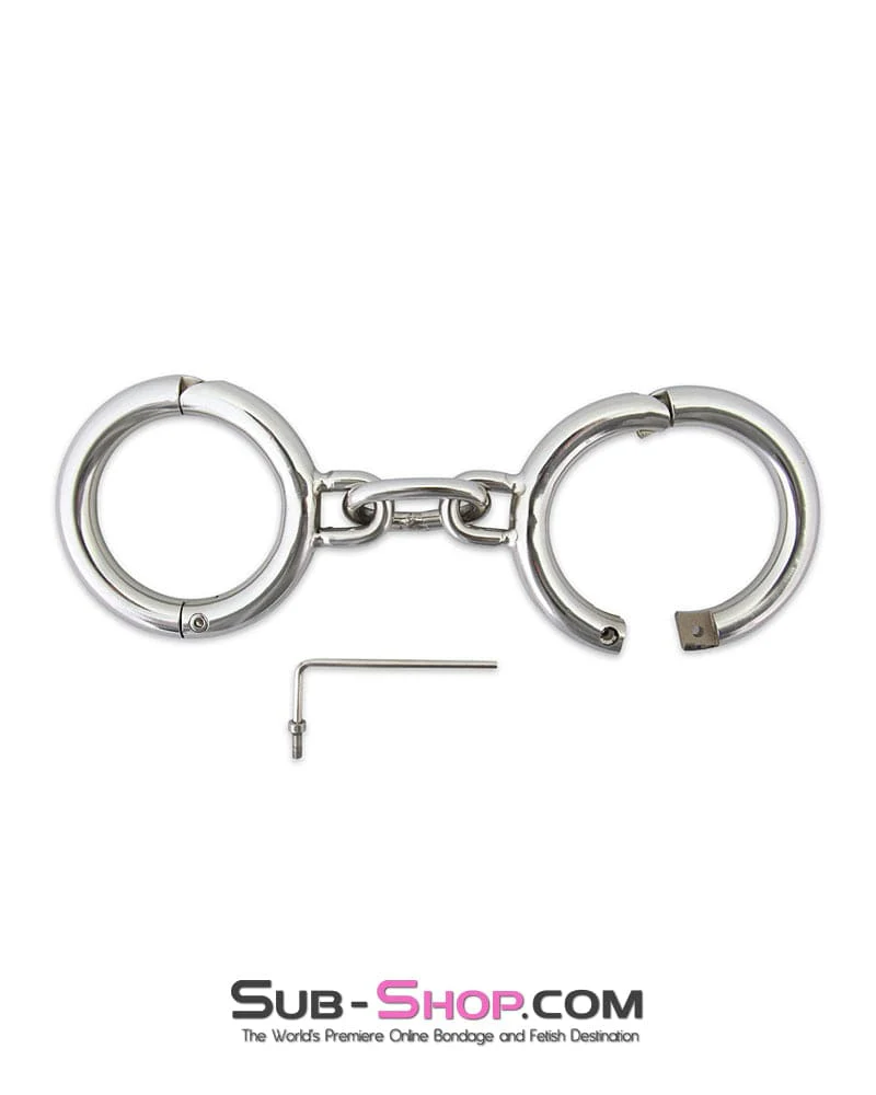 7343M Heavy Bondage Stainless Steel Wrist Manacles, Large / Extra Large