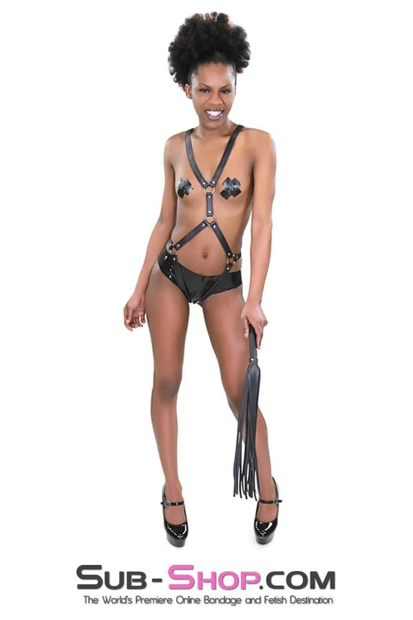 7797DL Heavyweight 24" Rubberized Leatherette Flogger Whip with Hanging Ring - Image 7