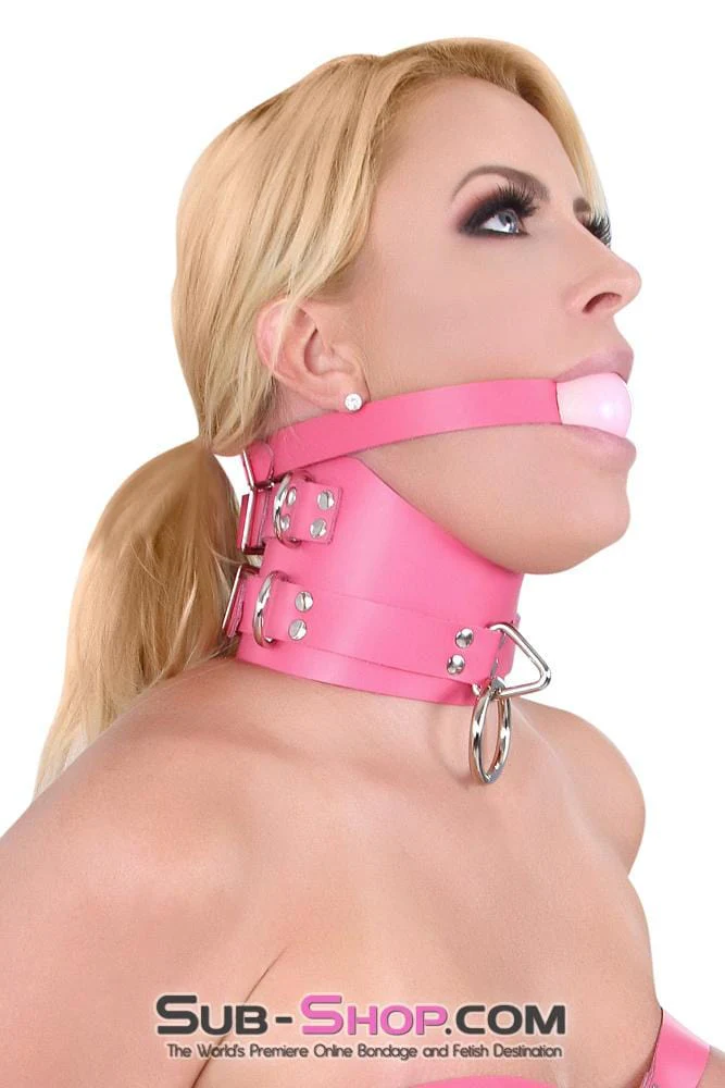 2541A Hot Pink Classic Leather Ball Gag Strap, Candy Pop Pink Ball - Image 16