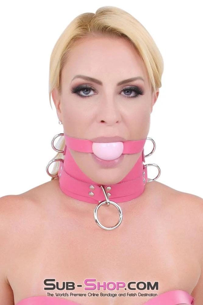 2541A Hot Pink Classic Leather Ball Gag Strap, Candy Pop Pink Ball - Image 6