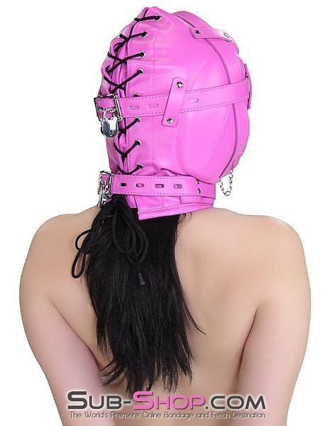 5762RS-SIS Hot Pink Put a Plug In Fetish Services It Locking Sissy Boi Bondage Hood with Plug Gag - Image 2