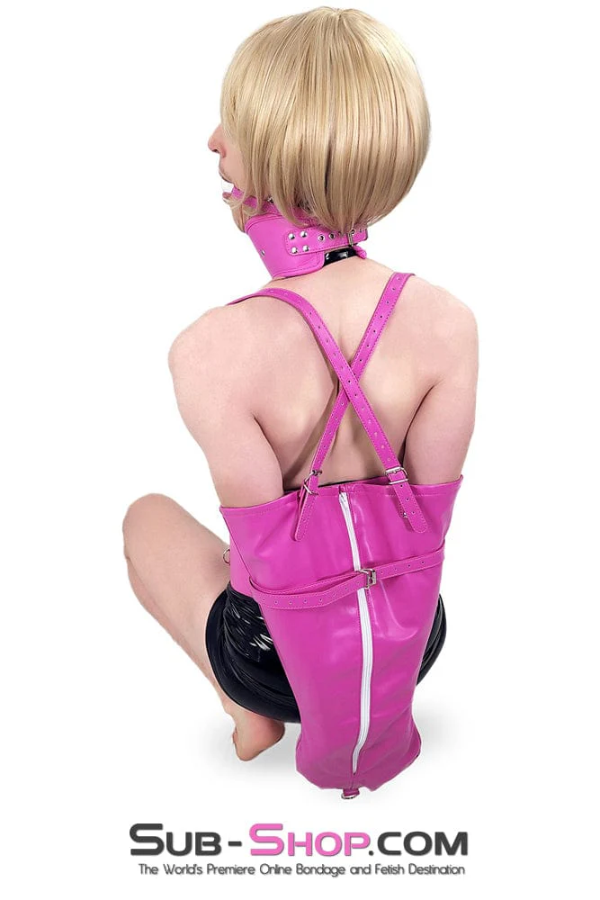 7333DL-SIS Hot Pink Satin Lined Zipper Armbinder Sissy Bondage BDSM Mistress for Hire Glove - Image 4