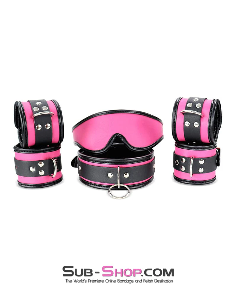 9995DL Hot Pink 6 Piece Bondage Collar, Wrist Cuffs, Ankle Cuffs and Blindfold Set - Image 4
