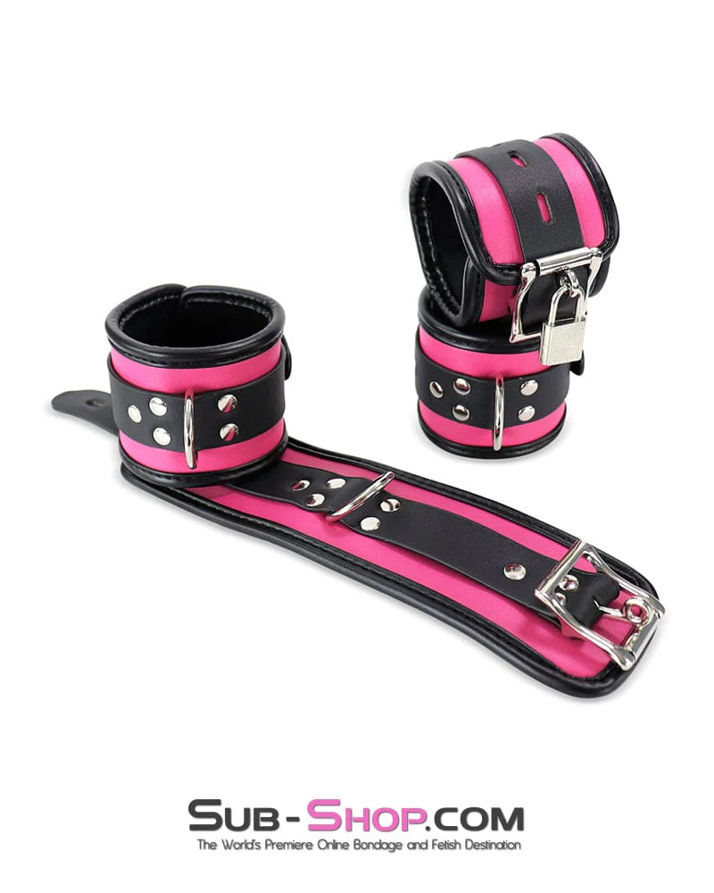 9995DL Hot Pink 6 Piece Bondage Collar, Wrist Cuffs, Ankle Cuffs and Blindfold Set - Image 11