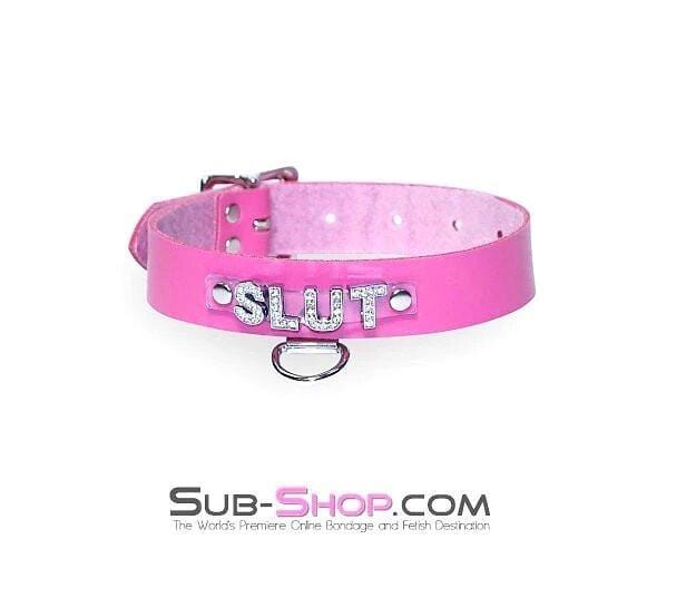 6847A-SIS Hot Pretty Pink BDSM Roleplay Sissy SLUT Rhinestone Leather Collar - Image 12