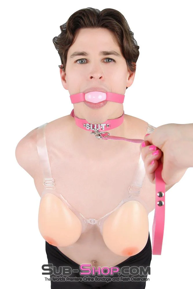 6847A-SIS Hot Pretty Pink BDSM Roleplay Sissy SLUT Rhinestone Leather Collar - Image 13