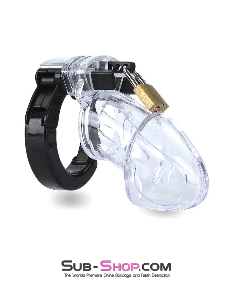 5779AE Jacked Up Adjustable Clear Polycarbonate Locking Male Cock Cuff Chastity Device - Image 3