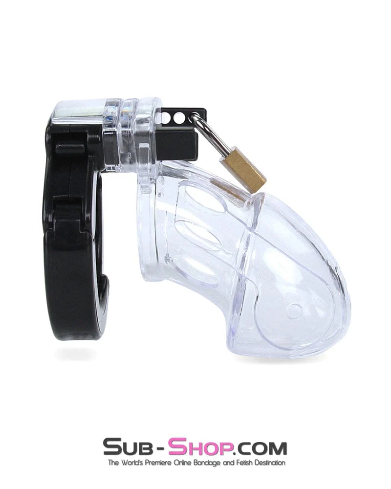 5779AE Jacked Up Adjustable Clear Polycarbonate Locking Male Cock Cuff Chastity Device - Image 7