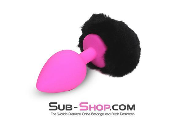 6870M      Jet Black Powder Puff Butt Plug Tail, Large Pink Silicone Plug - LAST CHANCE - Final Closeout! - Image 4