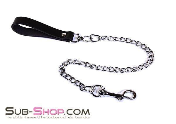 0615A Jeweled Chain Leather Handled Leash, Black Leather - Image 6