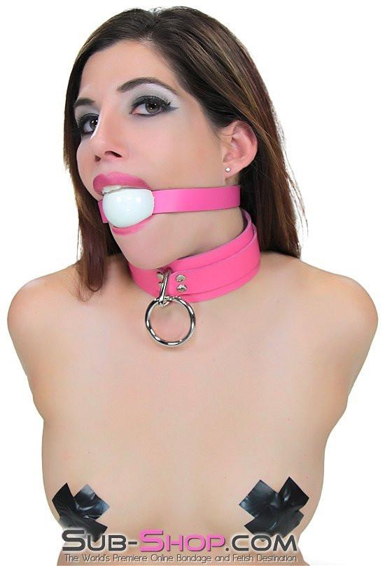 1665A      Kept Woman Locking Hot Pink Leather Bondage Collar - Image 5