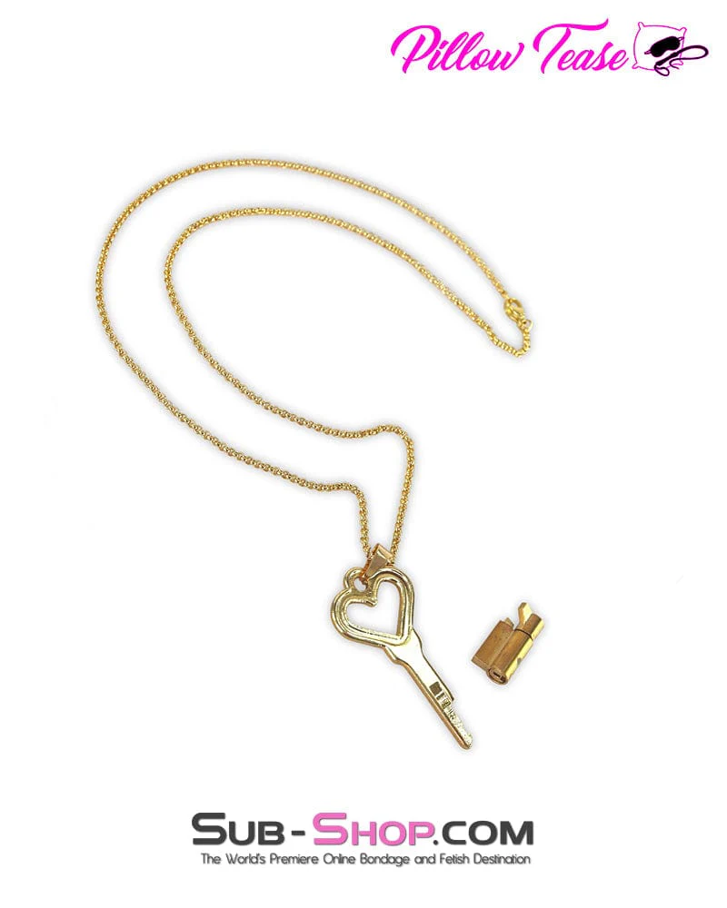 1592DL Keyholder Necklace Gold Chastity Cage Lock and Key - Image 4