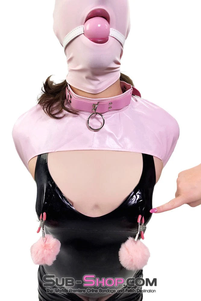 0445DL-SIS Pink Pretty Sissy Slave Rubber Ballgag on BDSM Mistress White Strap - Image 4