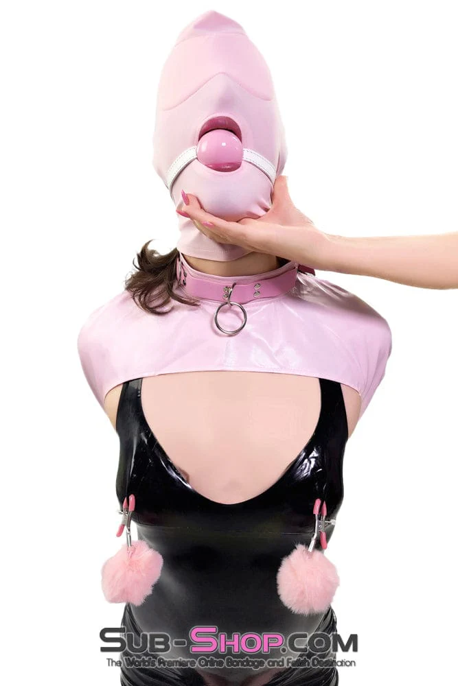 0445DL-SIS Pink Pretty Sissy Slave Rubber Ballgag on BDSM Mistress White Strap - Image 5