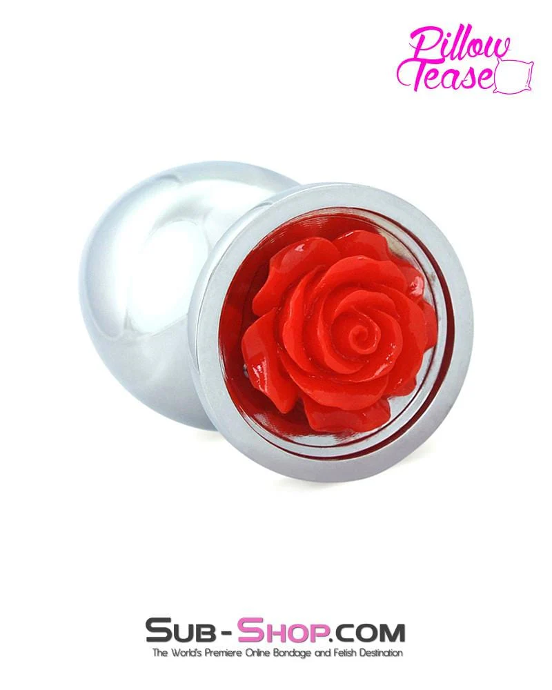 0493E Large Red Rose Base Chrome Anal Plug - Image 2