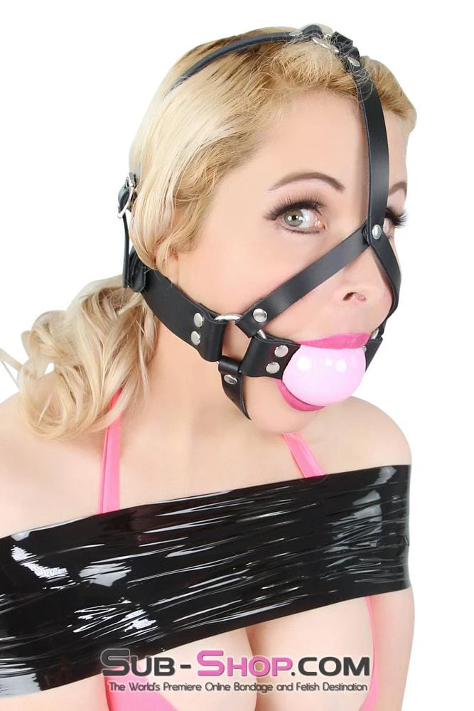 0594A-SIS Leather Ball Gag Trainer, Candy Sissy Slave Pink Professional Dominatrix Ball - Image 6