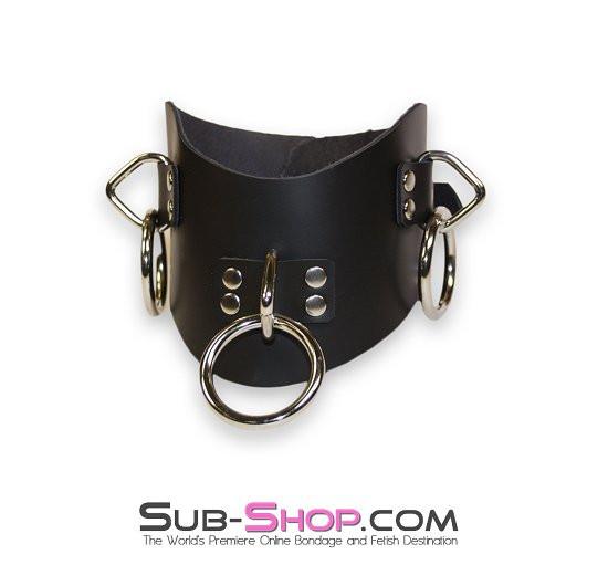 0612A Leather Posture Training 3 Ring Bondage Collar - Image 4