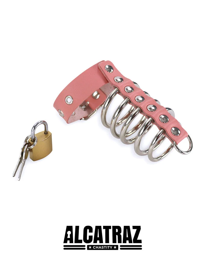 0574DL Light Pink 5 Gates Of Hell with Locking Buckling Cock Ring